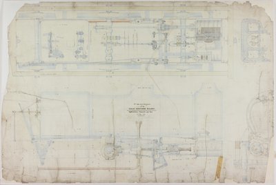 Constructietekening voor de 2-2-2 locomotief door R. & W. Hawthorn & Co. voor de Great Northern Railway Co. door English School