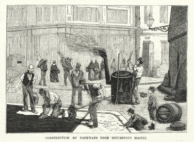 Aanleg van paden van bitumen mastiek (graveren) door English School