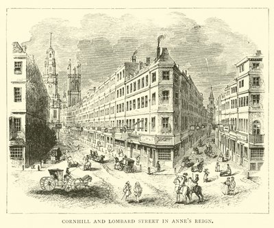 Cornhill en Lombard Street in het bewind van Anne door English School