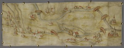 Kaart van de rivier Trent en zijn zijrivieren tussen Nottingham en Newark, c.1540 door English School