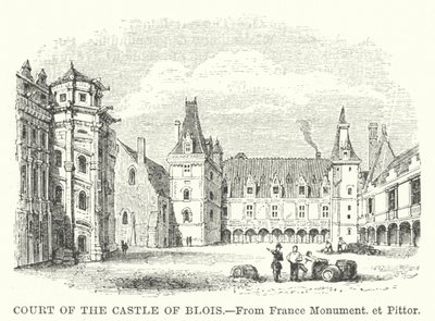 Hof van het Kasteel van Blois (gravure) door English School