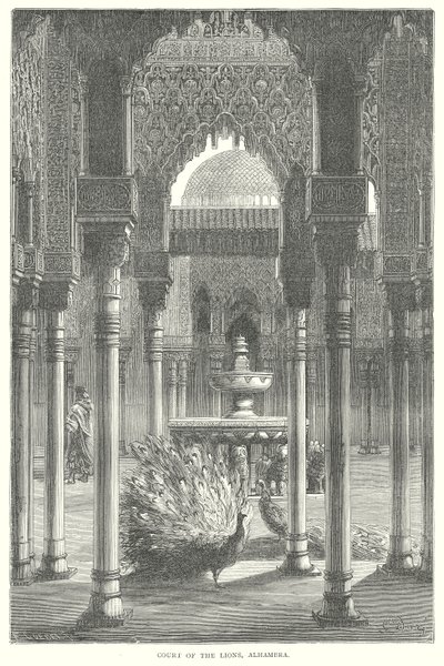Hof van de leeuwen, Alhambra (gravure) door English School