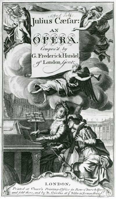 Omslag van bladmuziek voor Julius Caesar, een opera van Handel, gepubliceerd in 1724 door English School