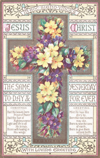 Kruis met bloemen, kerstkaart door English School