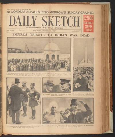 Daily Sketch, toont Rudyard Kipling in Neuve Chapelle, 8 oktober door English School