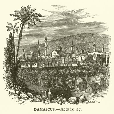 Damascus, Handelingen, ix, 27 (gravure) door English School