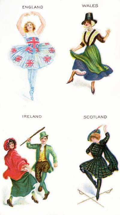Dansers van de Britse Eilanden, sigarettenkaarten, 1915 door English School