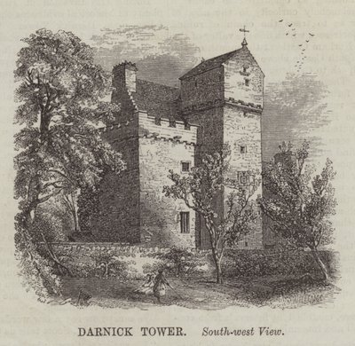 Darnick Tower, Zuidwest Uitzicht (gravure) door English School