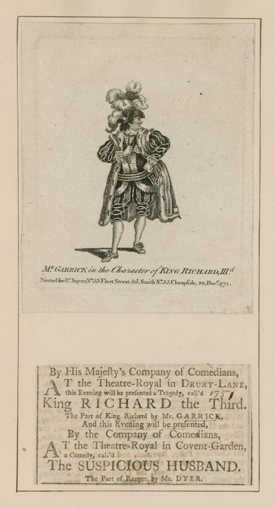 David Garrick in de rol van koning Richard III door English School