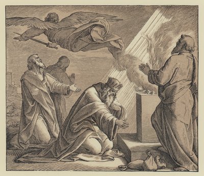 Davids onderwerping aan Gods oordeel (gravure) door English School