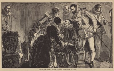 De dood van Willem de Zwijger, Prins van Oranje (gravure) door English School