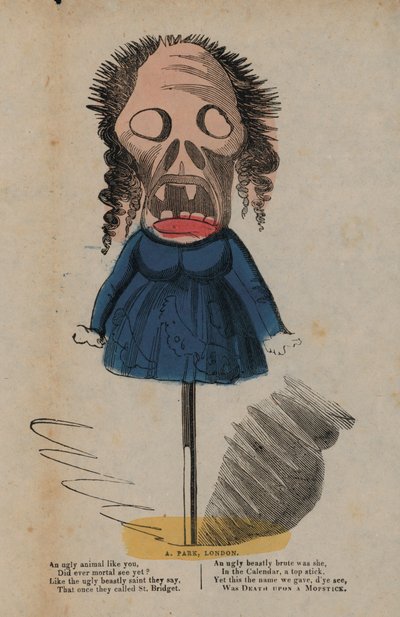 Dood op een bezemsteel (gekleurde gravure) door English School