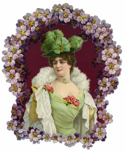 Decoratie met een portret van een vrouw door English School