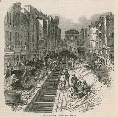 Het verdiepen van de riolen in Fleet Street door English School