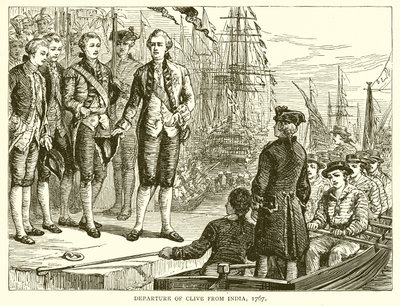 Vertrek van Clive uit India, 1767 door English School