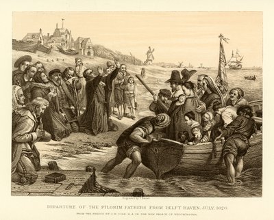 Vertrek van de pelgrimsvaders uit Delft Haven door English School