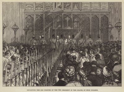 Het deponeren van de oude kleuren van het 14e regiment in de kapel van Eton College door English School