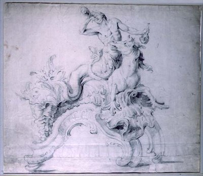 Ontwerp voor een verguld-bronzen vuurbok, ontworpen door Lambert-Sigisbert Adam door English School