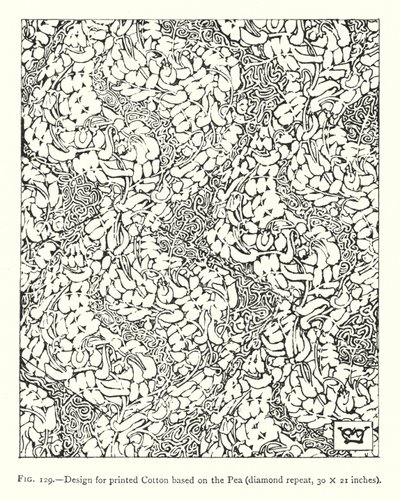 Ontwerp voor bedrukte Katoen gebaseerd op de Erwt, diamant herhaling, 30 × 21 inch door English School