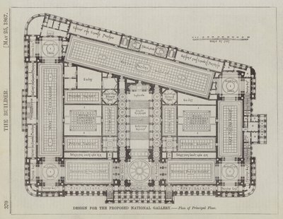 Ontwerp voor de Voorgestelde Nationale Galerie, Plattegrond van de Hoofdverdieping (gravure) door English School