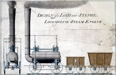 Ontwerp van een Losh en Stephenson Locomotief Stoommachine, ca. 1826 door English School