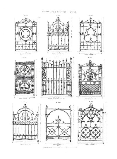 Ontwerpen voor gietijzeren poorten, uit Macfarlanes Castings door English School