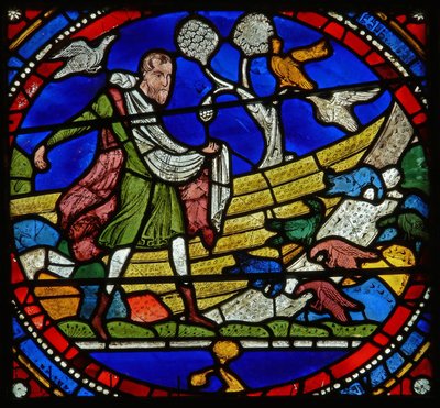 Detail van een van de Bijbelramen met de gelijkenis van de Zaaier door English School