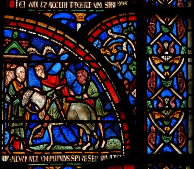Detail (het wonderraam) met een scène van de redding van William van Gloucester door English School