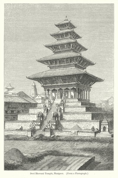 Devi Bhowani Tempel, Bhatgaon (gravure) door English School