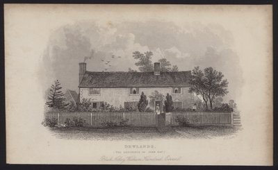 Dewlands, het huis van John Ray, Black Notley, Witham Hundred, Essex (gravure) door English School