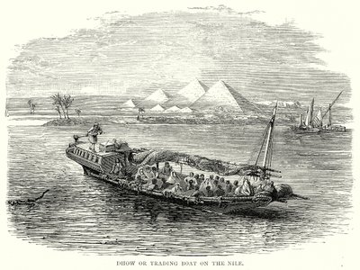 Dhow of handelsboot op de Nijl (gravure) door English School
