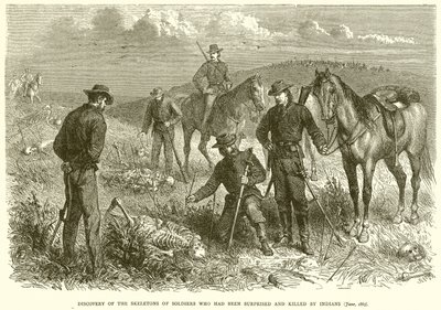 Ontdekking van de Skeletten van Soldaten die waren Verrast en Gedood door Indianen (juni 1867) door English School