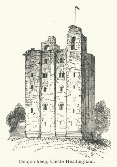 Donjon-keep, Kasteel Headingham (gravure) door English School