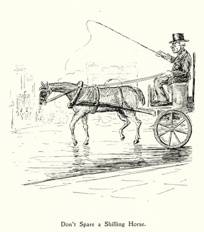 Spaar geen paard met een shilling; spoor een gewillig paard niet aan (litho) door English School