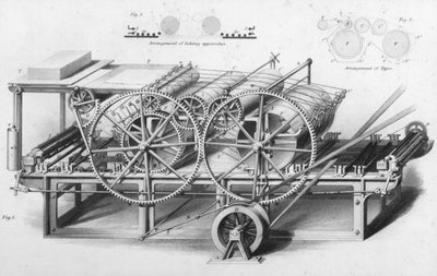 Dubbele cilinder drukmachine uit Cyclopaedia of Useful Arts & Manufactures, bewerkt door Charles Tomlinson, ca. 1880s door English School