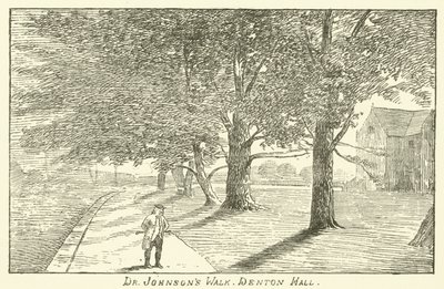 Dr Johnsons wandeling, Denton Hall (gravure) door English School