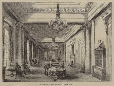 Salon in de Athenaeum Club, Londen (gravure) door English School