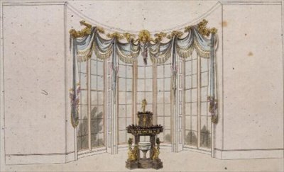 Salonraamgordijn en jardinière, plaat 101 uit Ackermann