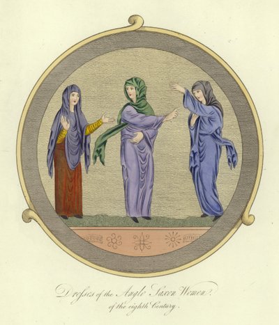 Kleding van de Angelsaksische vrouwen van de 8e eeuw door English School