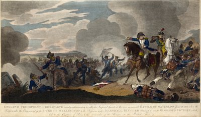 ENGLAND TRIUMPHANT. Napoleon probeert de keizerlijke garde te verzamelen bij de slag om Waterloo, ca. 1815 (gravure) door English School
