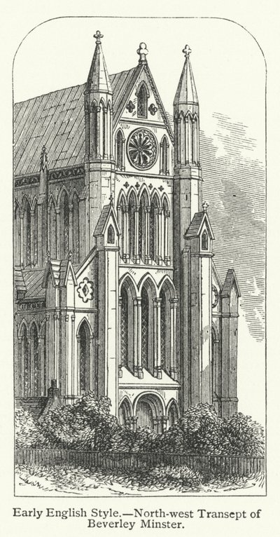 Vroeg-Engelse stijl, noordwestelijk dwarsschip van Beverley Minster (gravure) door English School