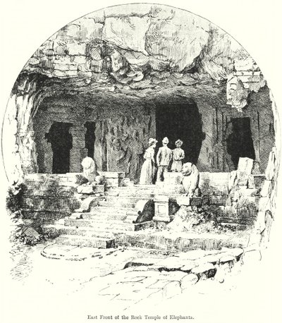 Oostfront van de Rotstempel van Elephanta (gravure) door English School