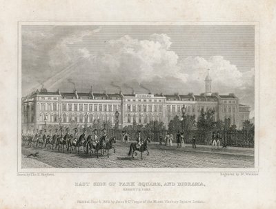 Oostzijde van Park Square, en Diorama, Regents Park door English School