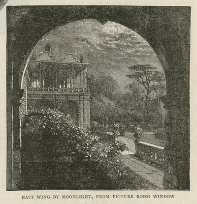 Oostvleugel bij maanlicht, vanuit het raam van de schilderkamer, Holland House door English School