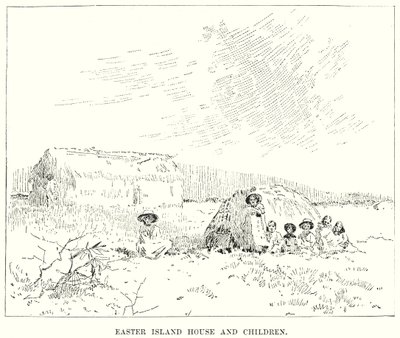 Huis en kinderen op Paaseiland (gravure) door English School