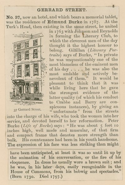Edmund Burke en 37 Gerrard Street door English School
