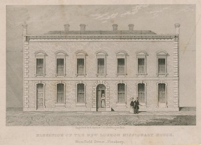 Opstand van het nieuwe London Missionary House, Blomfield Street, Finsbury door English School