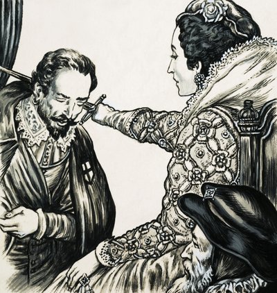 Elizabeth I riddert een van haar trouwe dienaren door English School