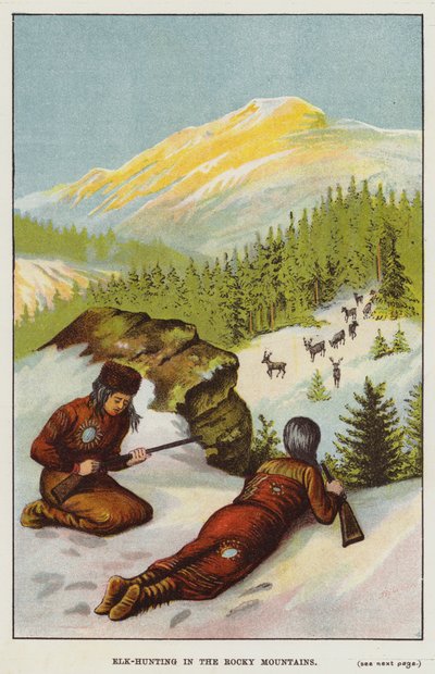 Elk-Jacht in de Rocky Mountains (kleur litho) door English School