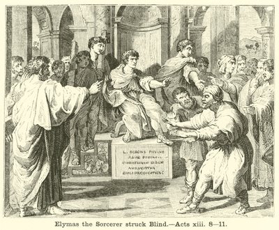 Elymas de tovenaar blind geslagen, Handelingen, xiii, 8, 11 door English School